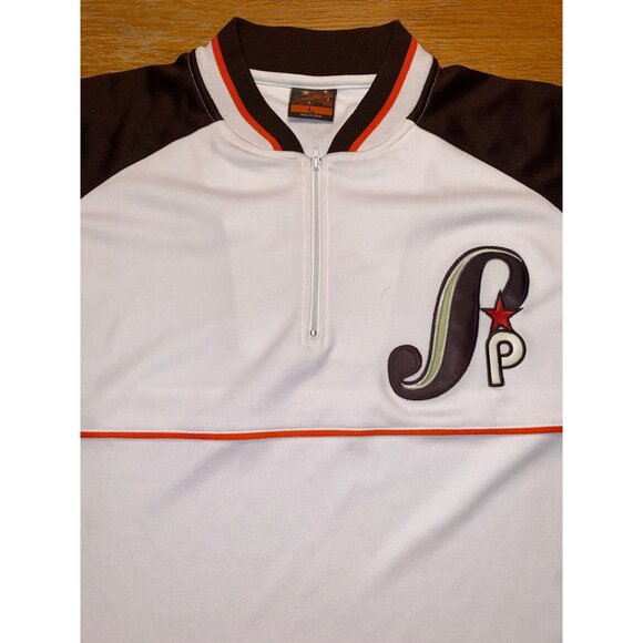 Southpole Vintage Style Polo Shirt L White & Brown Raglan Half-Zip Retro Sportsw - Picture 3 of 7